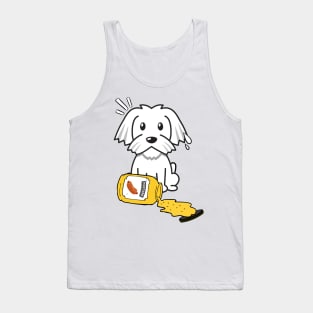 Funny white dog spills a jar of mustard Tank Top